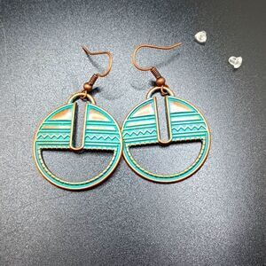 BRONZE turquoise tribal engraved earrings boho ethnic design